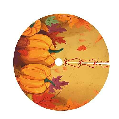 Fall Maple Pumpkins Christmas Tree Skirts, 30" Thanksgiving Xmas Trees Skirts Tree Cloth Mats for All Season Decorations for Party Home Outdoor