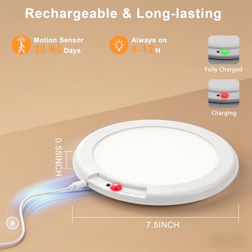 White Rechargeable Motion Sensor Ceiling Light with Remote - 4 Pack