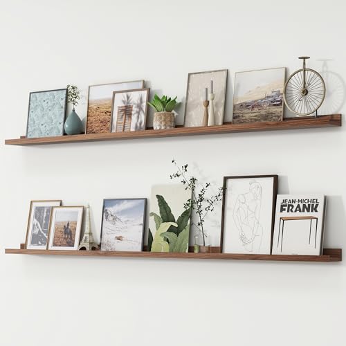FLYJOE Walnut 72-Inch Long Floating Picture Ledge Shelf Set of 2 - Black Walnut Finish, Wall-Mounted, Minimalist Design