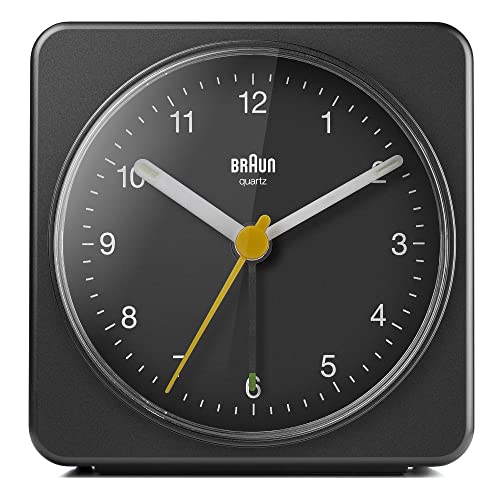 Small Analogue Alarm Clock with Snooze Light & Crescendo Beep - Black