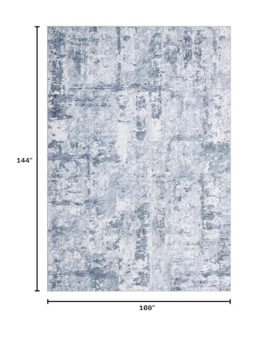 GarveeHome Washable 9x12 Abstract Area Rug for Living Room & Bedroom - Blue, Non-Slip, Kid & Pet Friendly