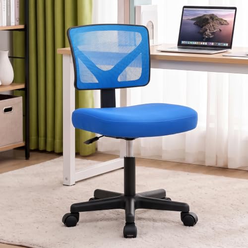 DUMOS Blue Armless Mesh Office Chair for Small Spaces, 1 Pack