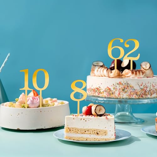 0-9 Numbers Cake Topper, Ymapinc 10 Pcs Acrylic Cake Topper Numbers for Gold Happy Birthday Christmas Wedding Party Anniversary DIY Supplies Set