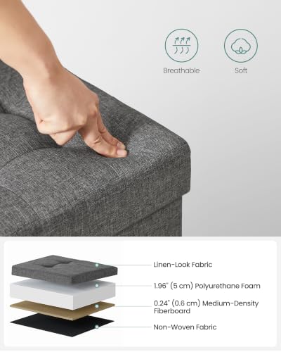 SONGMICS Storage Ottoman Black 15 x 15 x 15.7 Inches Foot Rest & Storage