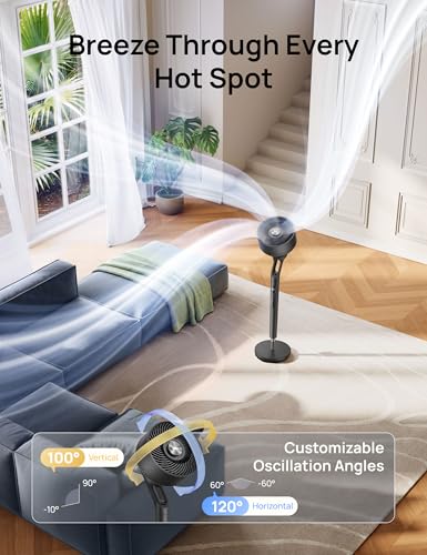 DREO Standing Fan for Bedroom,120°+100° Oscillating Fan, Quiet