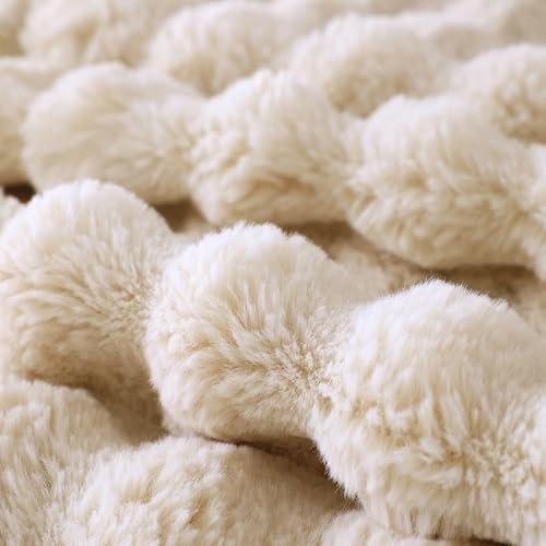 COOVA Soft Bubble Faux Fur Throw Blanket - Light Taupe 60x80 Inches