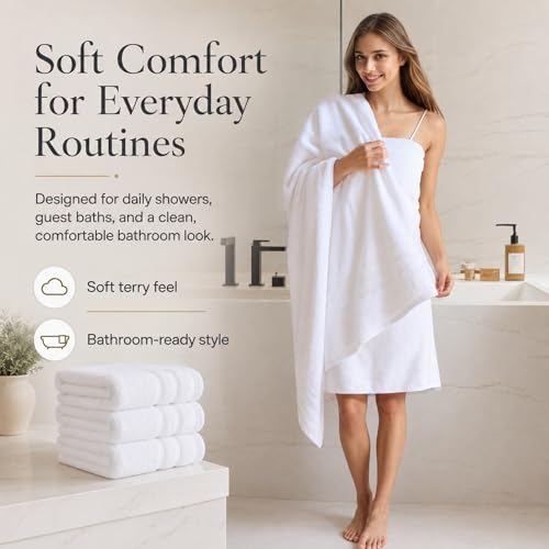 White Organic Cotton Bath Towels 4 Pack, 30x60 Inches - Velqora