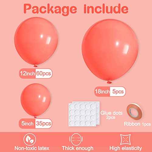 Coral Red Balloon Arch Kit, Thickened 100Pcs Red Balloons Different Sizes 18/12/5 Inch for Birthday Party Graduation Bachelorette Anniversary Wedding Gender Reveal Baby Shower Decorations Supplies