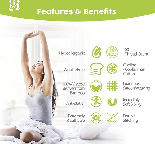 BAMPURE 100% Rayon from Bamboo Sheets King Size - 4pc Cooling