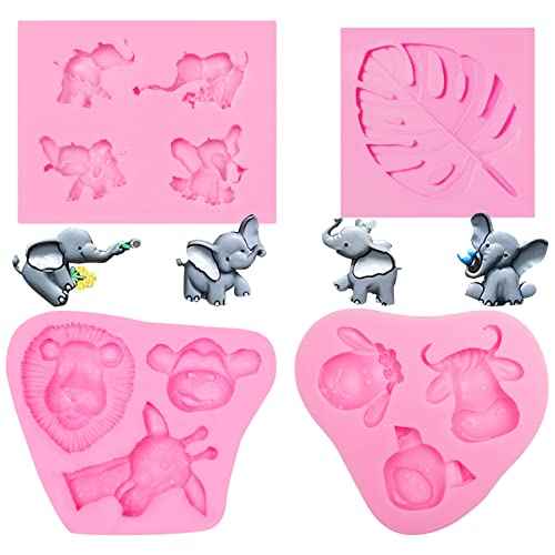 Elephant Chocolate Mold, Animal Theme Lion Giraffe Silicone Molds for Baby Shower Birthday Party Cake Decoration, Safari Animal Theme Cupcake Toppers Jelly Pudding