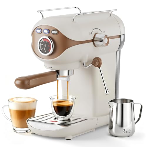 White Compact Espresso Machine with Milk Frother - XIXUBX