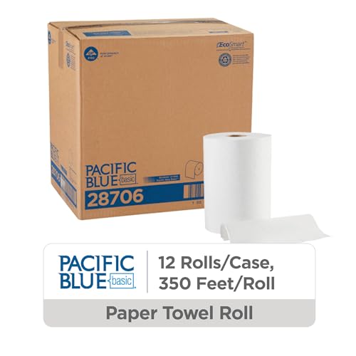 12 Rolls Georgia-Pacific Blue Basic Paper Towel Rolls 350 Feet White - Dependable Absorbency