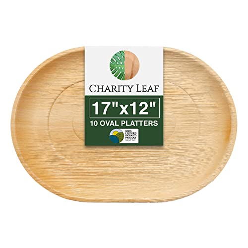 Charity Leaf Disposable Bamboo Trays 17x12 Inches, Pack of 10 – Eco-Friendly Serving Platters for Weddings & Events
