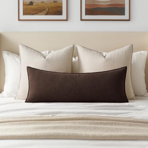 14x36 Inch Linen Pillow Cover - Dark Brown Decorative Lumbar Cushion