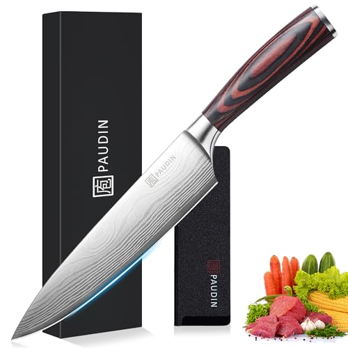 PAUDIN 8-Inch Chef Knife - High Carbon Stainless Steel Kitchen Knife with Ergonomic Handle