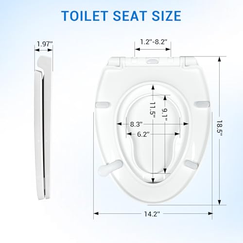 Elongated Toilet Seat with Child Seat - Soft Close & No-Touch Handle, 18.5 Inch, White