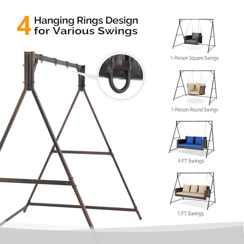 Outdoor Rattan Porch Swing Stand Frame with Hanging Rings - Iron Variation