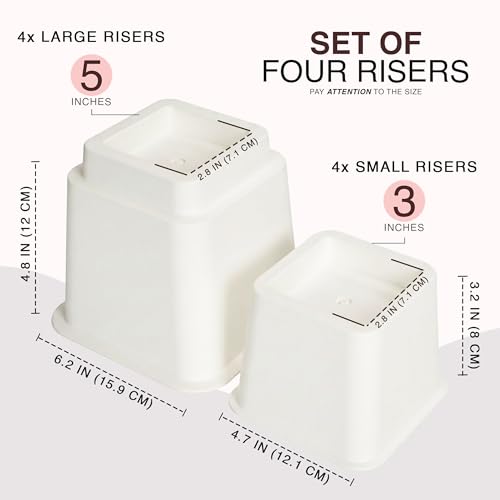 Utopia Bedding White Adjustable Bed Risers 3 & 5 Inch - 4 Pack