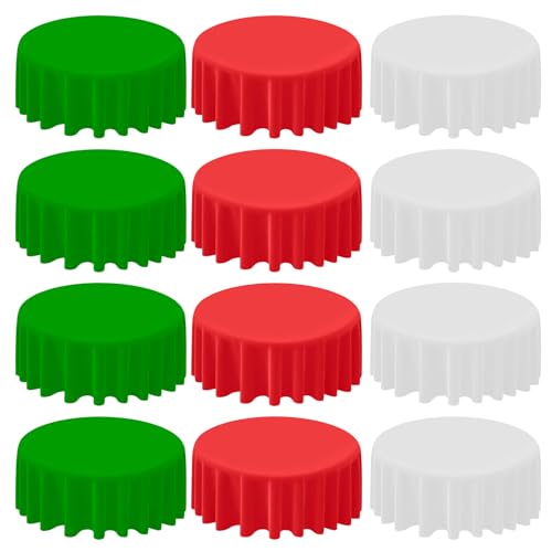 Christmas Plastic Tablecloths Set 12pcs 84 Inch Waterproof Disposable Round Coverings