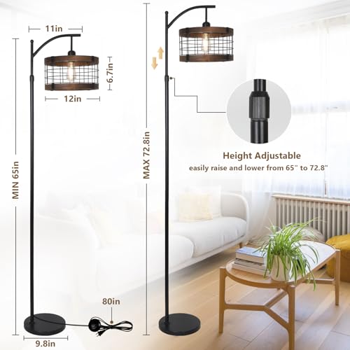 Arc Floor Lamp with Remote & Dimmable LED Bulb - Rustic Industrial Tall Lamp for Living Room & Bedroom