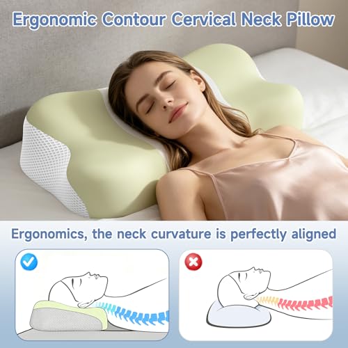 VYLEE Green Memory Foam Cervical Neck Pillow Ergonomic High-Low Support