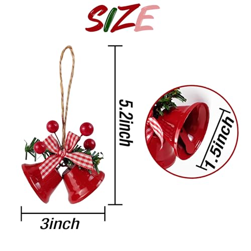 TIHOOD 6PCS 3inch Red Christmas Bells, Tree Hanging Ornament Metal Jingle Bells for Christmas Holiday Decoration