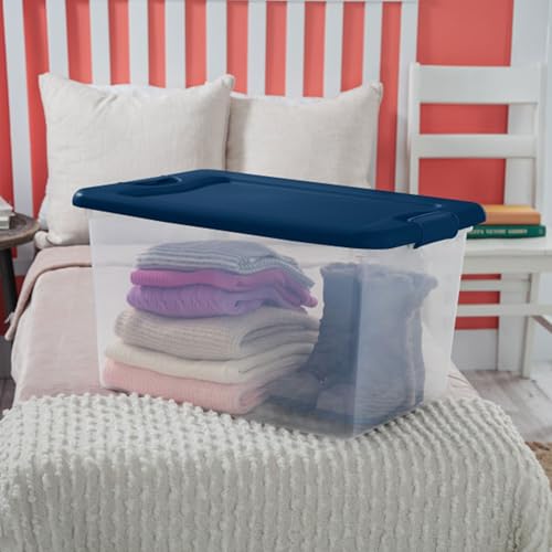 Sterilite Large Clear Plastic Storage Bin - 64 Quart, Marine Blue, 6-Pack