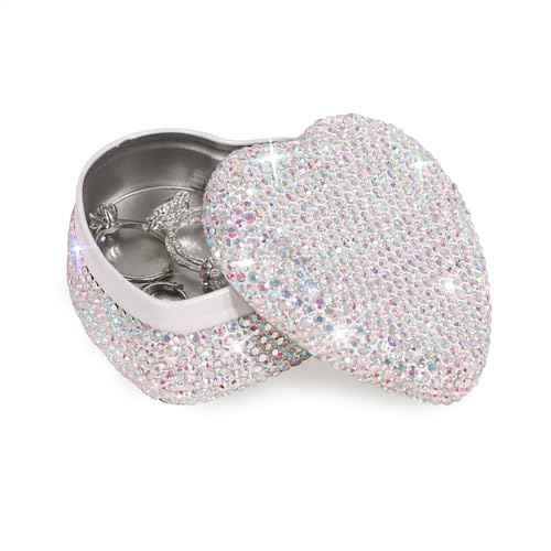 Full Diamond Heart-Shaped Jewelry Box, Mini Shiny Decorative Box for Storage Ring Earrings Trinkets Portable Travel Jewelry Holder Cute Festive Gift Box for Women and Girls (Multicolored)