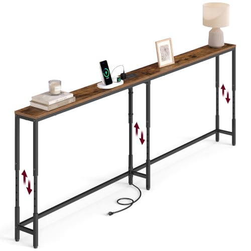 Adjustable Console Table with Power Outlet - Rustic Brown & Matte Black, 78.7"