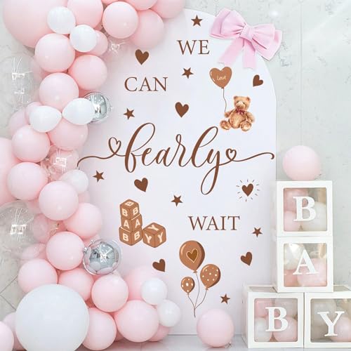 We Can Bearly Wait Party Decal Sign Baby Shower Backdrop Decoration Neutral Gender Reveal Stickers for Baby Boy or Girl Arch Balloon Decor Welcome Baby Sign Pregnancy Party Decor Stickers