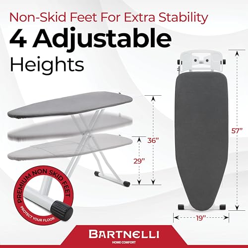 Bartnelli Extra Wide Ironing Board 19x48 with Heat-Resistant Cover & Iron Rest