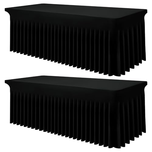 Elastic Fitted Table Cover and Skirt for 8FT Tables - Black, 96x30 Inches
