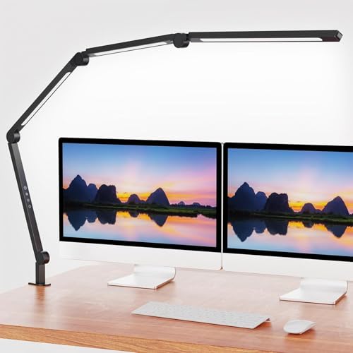 LED Desk Lamp with Clamp - Black, Dimmable, Eye-Caring Architect Light