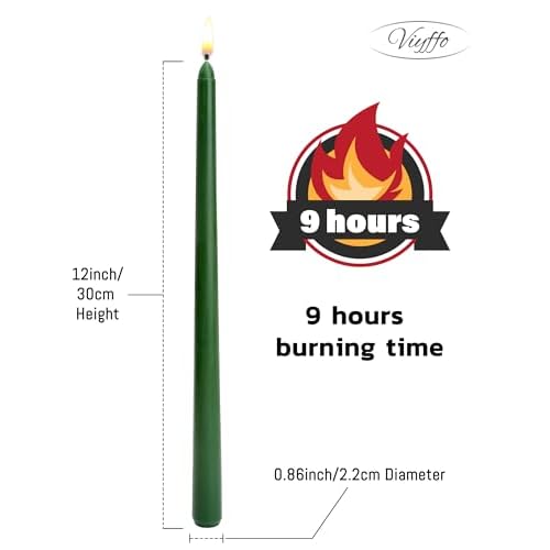 Viyffo 12 Inch Taper Candles 9-Hour Burn Christmas Edition, Green & Red 4 Pack Long Unscented Dripless & Smokeless Candlesticks for Holiday Dinner Table, Wedding & Home D?cor