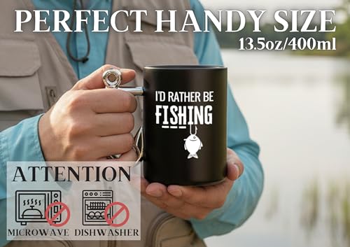 I'd Rather Be Fishing Coffee Mug with Hook Handle - 13.5oz Ceramic Gift for Anglers