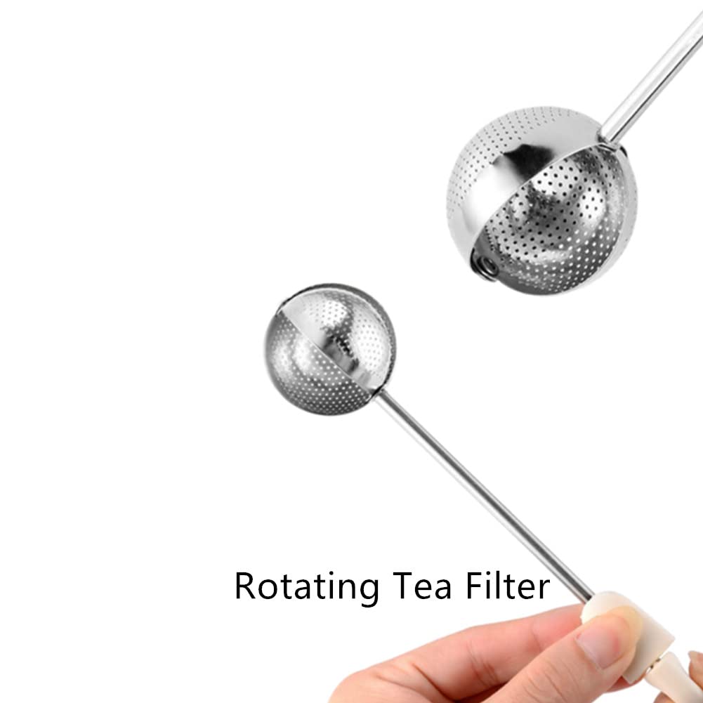 Sugar Shaker Duster Wand for Flour and Spices, Stainless Steel Spoon Powder Sugar Duster, Rotating Tea Filter, Easy One-handed Operation (White)