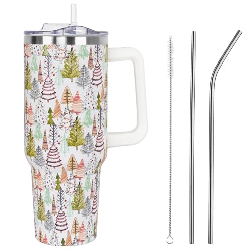 2025 Christmas Tumbler 40oz with Handle & Straw Lid - Leak-Proof Stainless Steel Cup