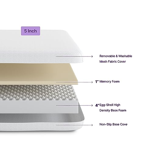 5 Inch Twin Memory Foam Mattress - Medium Feel, CertiPUR-US, Bed in a Box, Breathable Cover - White