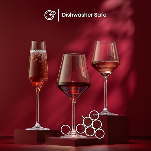 Red Wine Glasses Set of 4 - Italian Crystal Stemware for Cabernet, Merlot & Pinot Noir – 17 oz, Elegant & Durable