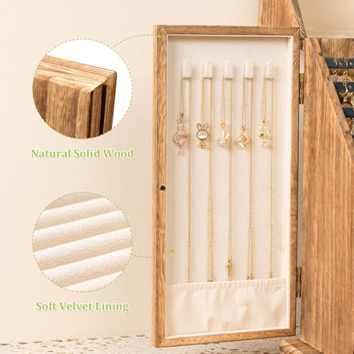 Wood Jewelry Box Organizer for Women - Rustic Brown, 96 Pairs Earring Display