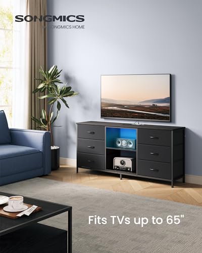 TV Stand for 65 Inch TVs with 6 Fabric Drawers and Shelves - Ink Black, 13.8"D x 57.8"W x 26.8"H