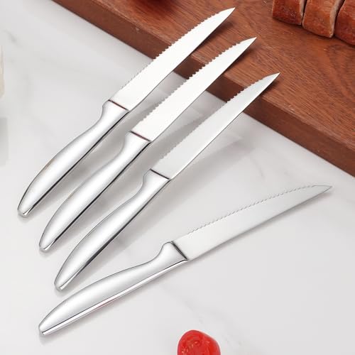 12-Piece Serrated Steak Knife Set - Dishwasher Safe, Silver Handles