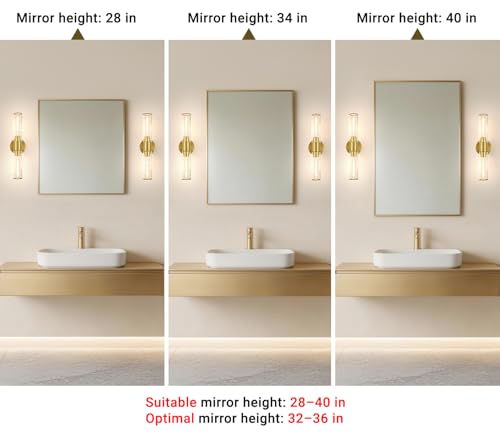 Brushed Gold Wall Sconces Set of 2 - 18.5in Modern Cylinder Glass Vanity Lights for Bathroom Mirror