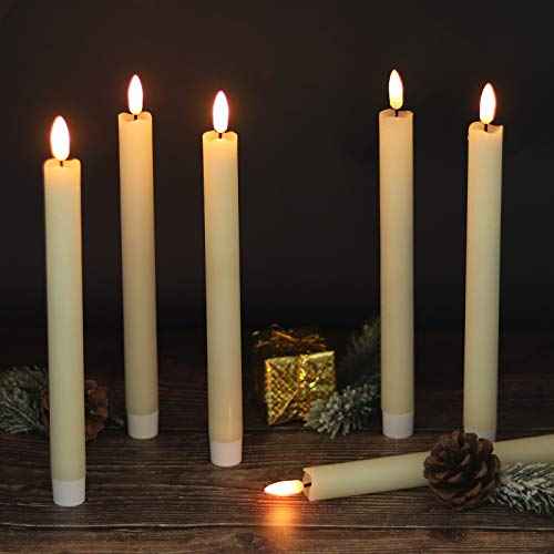 Wondise Ivory Flameless Taper Candles with 6HRS Timer, 2 Pack Battery Operated LED Flickering 3D Flame Real Wax Candles for Christmas Thanksgiving Fireplace Halloween Decorations