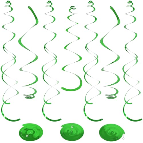 24 PCS Green Hanging Swirl, Sparkle Ceiling Hanging Decorations, Plastic Streamer Party Decorations with Double-Swirls and Single-Swirls for Birthday Decorations, Christmas£¬Graduation, Baby Shower