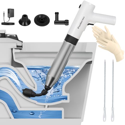 White Electric Toilet Plunger - Heavy Duty Unclogger for Bathroom & Kitchen Drains