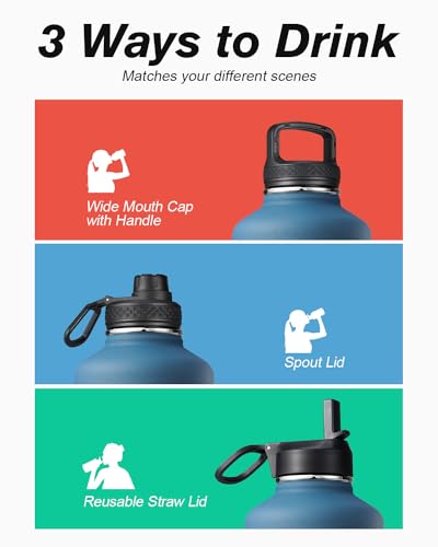 Coolflask Samurai Cyan 64oz Insulated Water Bottle with Straw & 3 Leakproof Lids