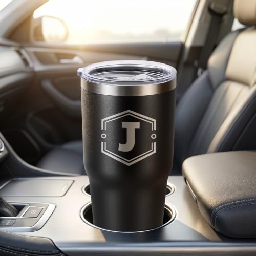 Personalized 30 oz Initial Tumbler Gift for Men – A-Z Monogram, Dad/Husband Son, Wasocol (Variation: J)