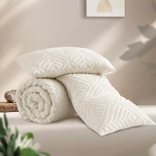 Andency King Size Beige Boho Comforter Set 3 Pieces - Reversible, Ultra Fluffy, 104x90"