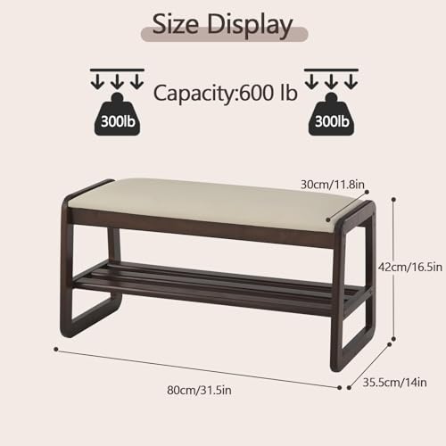 Achicsofar 2-Tier Wooden Shoe Rack Bench Beige 31.5" Entryway Storage